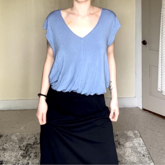 Free People Tops - Free People Periwinkle Blue Purple Cap Sleeve Bodysuit Flowy Loose Stretch Comfy